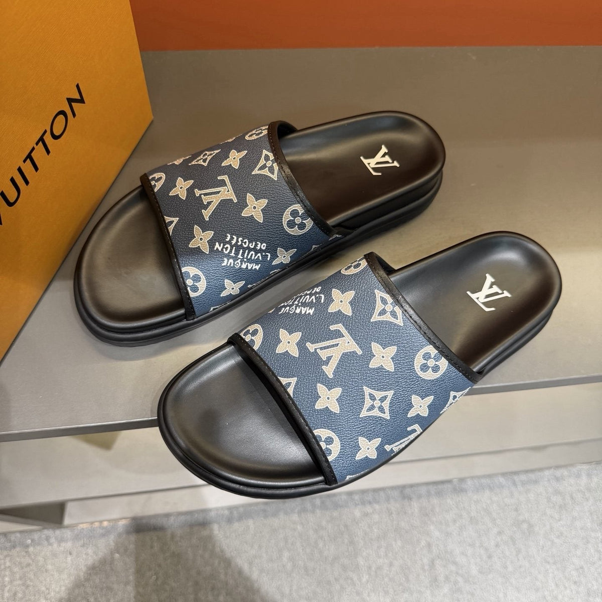 Louis Vuitton Monogram Slide Sandals — front