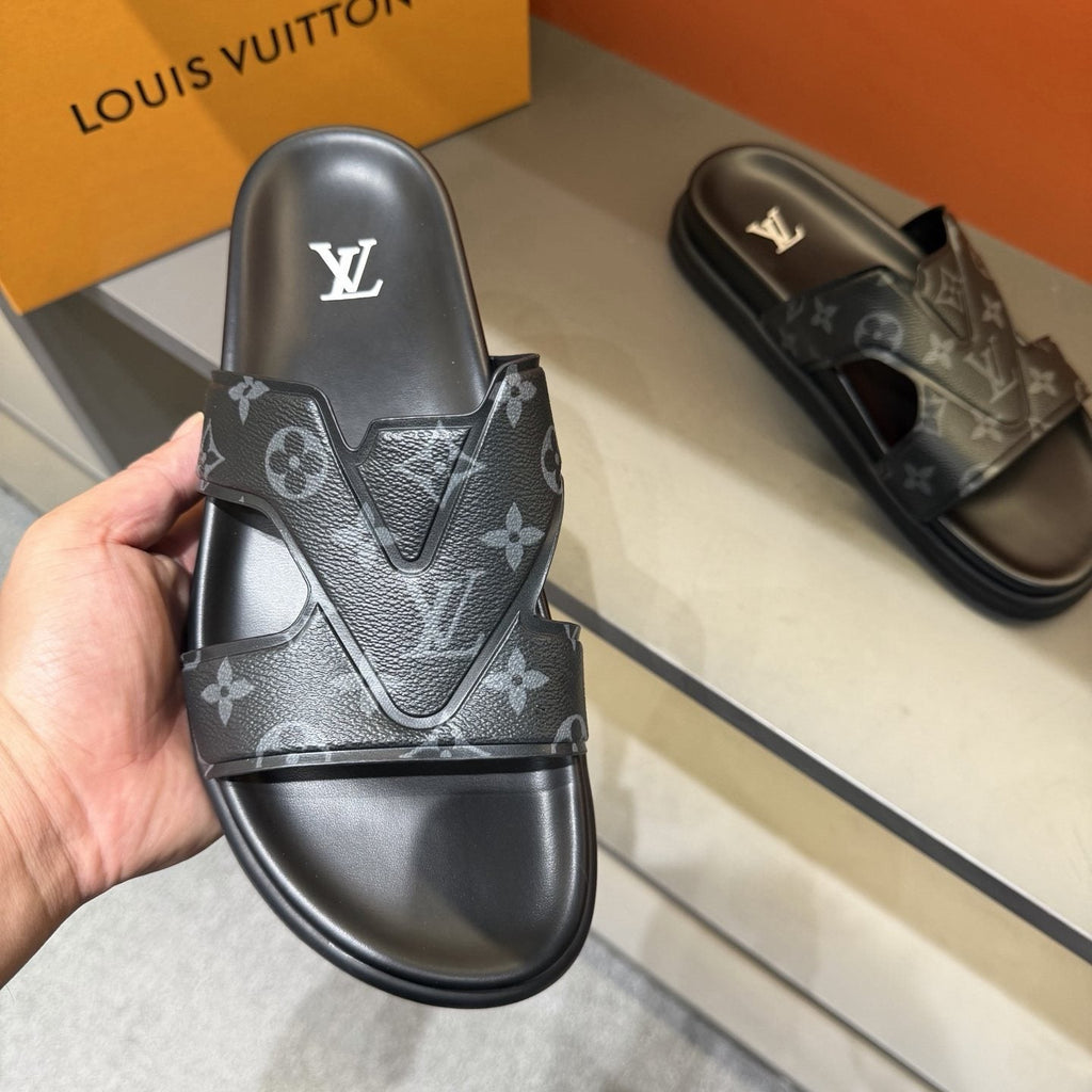 Louis Vuitton Monogram Slide Sandals — model