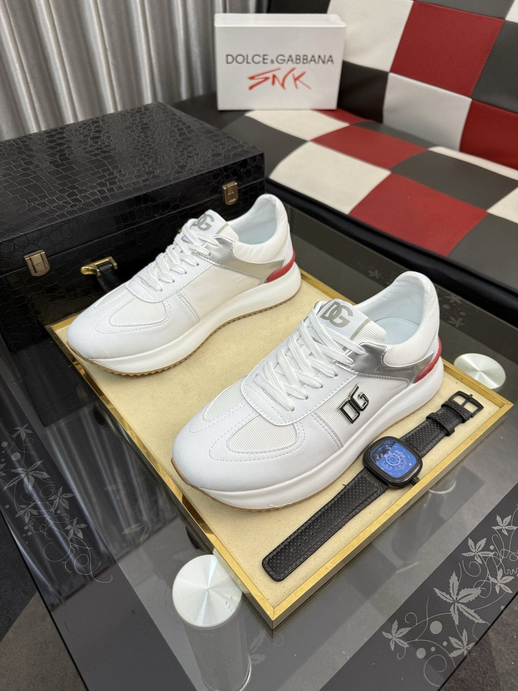 Dolce & Gabbana Metallic DG Logo Low-Top Sneakers — front