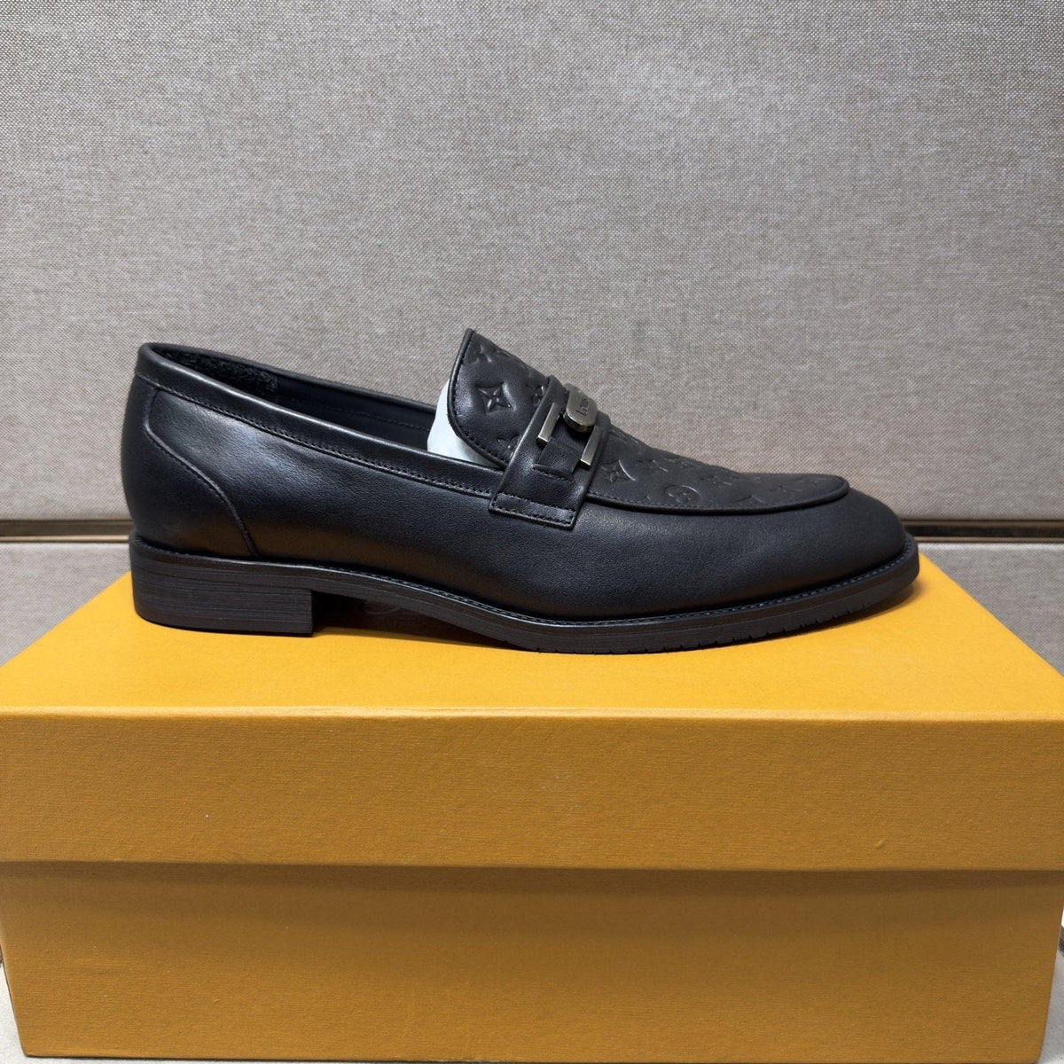Louis Vuitton Embossed Metal-Bar Loafers — side