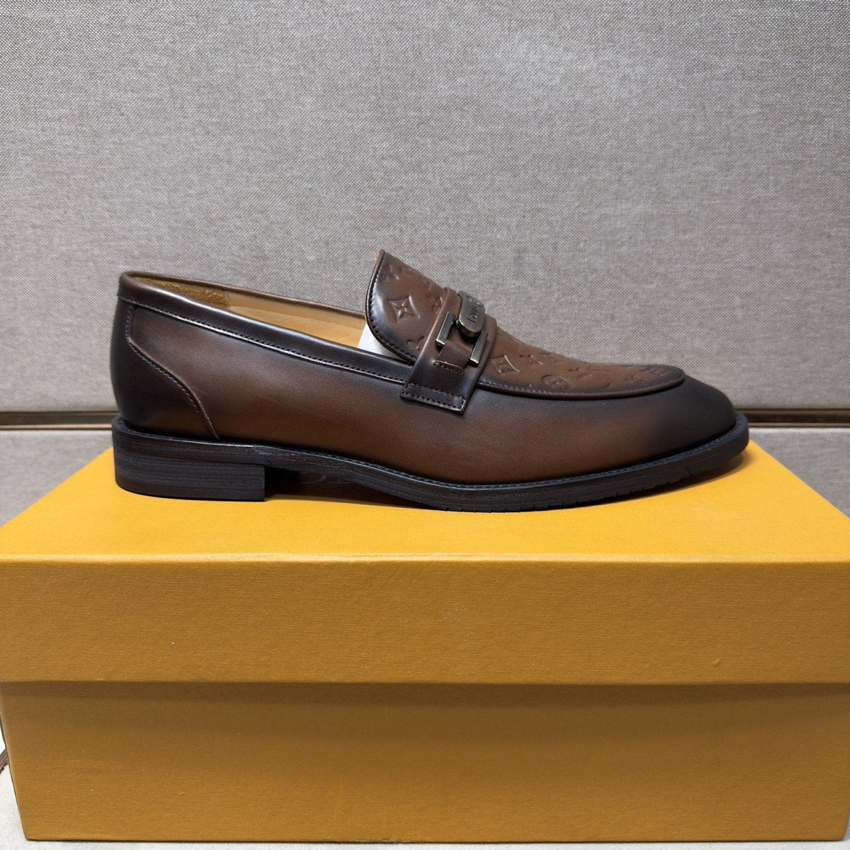 Louis Vuitton Embossed Metal-Bar Loafers — side