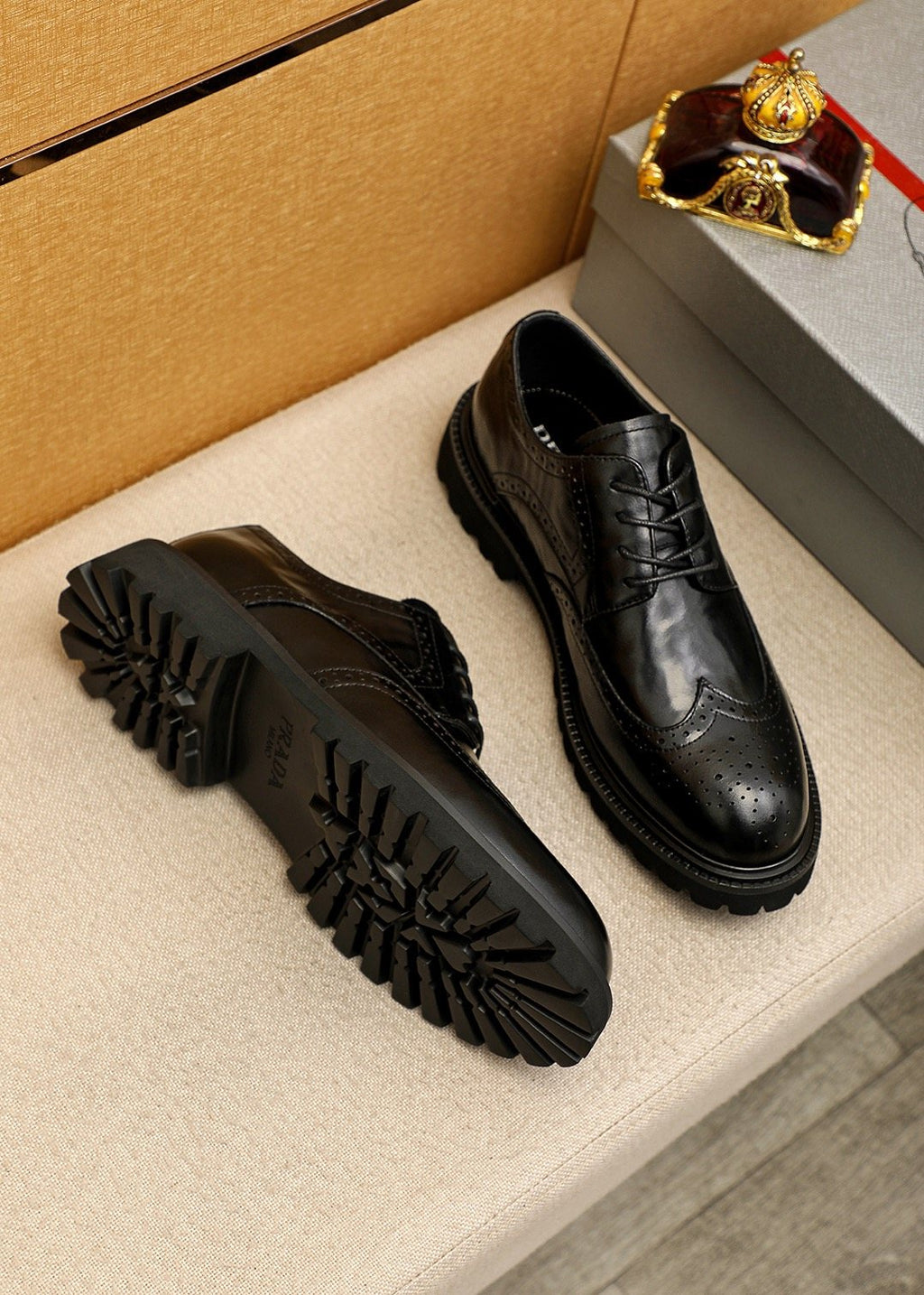 Prada Brogue Lug-Sole Derby Shoes — front