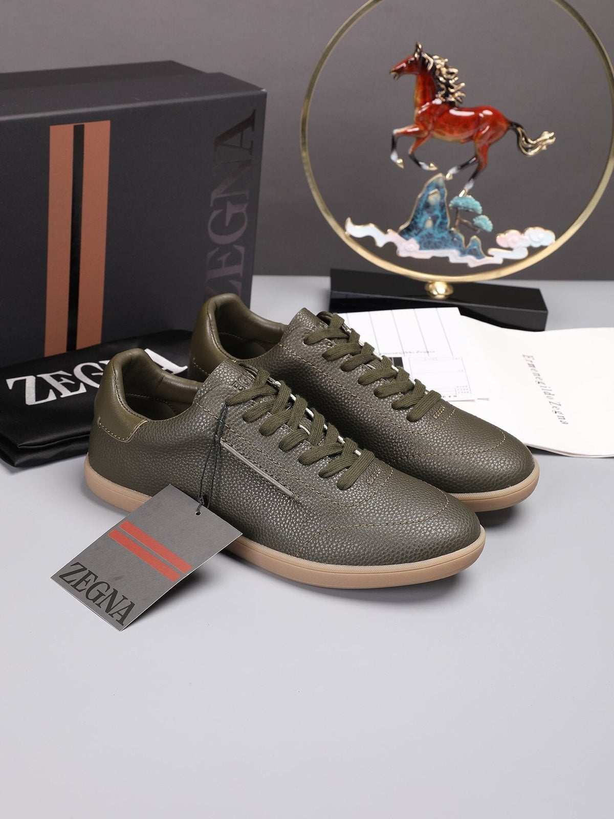 ZEGNA Textured Leather Sneakers — front