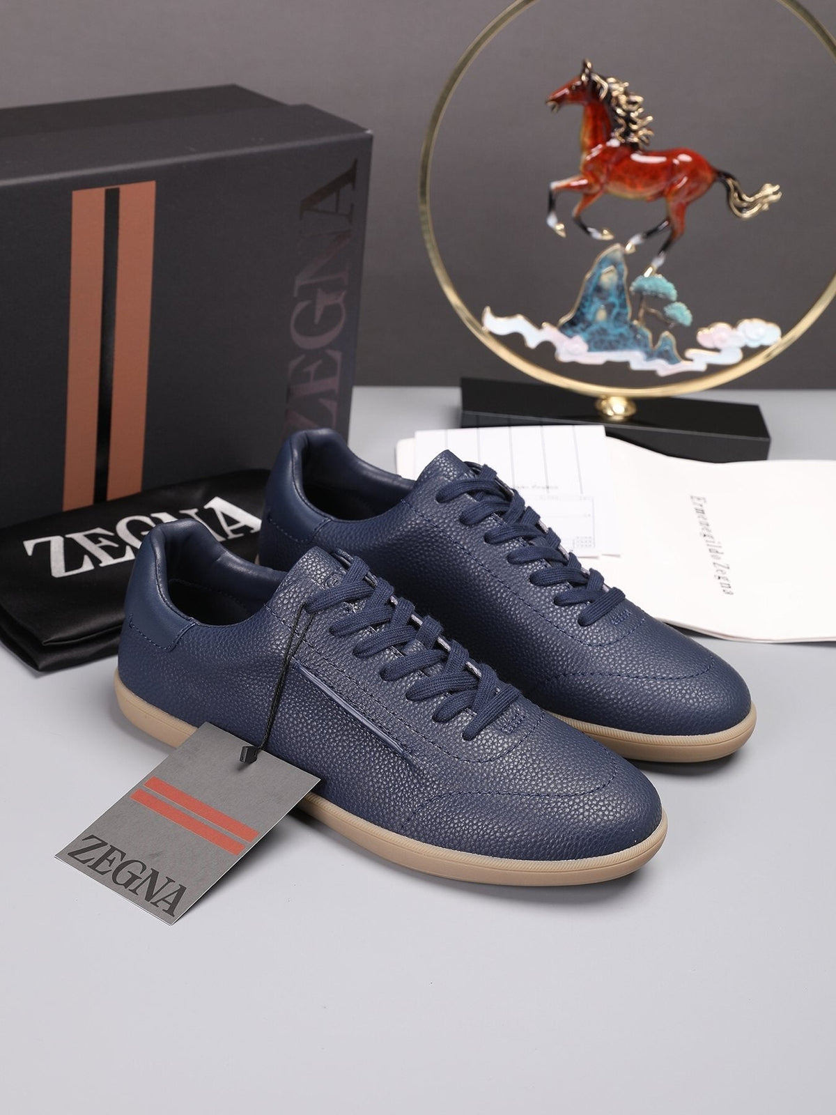 ZEGNA Textured Leather Sneakers — front