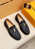 微商相册测试鞋子-Louis Vuitton Black Textured Loafers — front