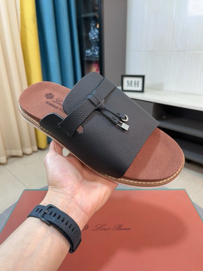 Loro Piana Textured Slide Sandals — side