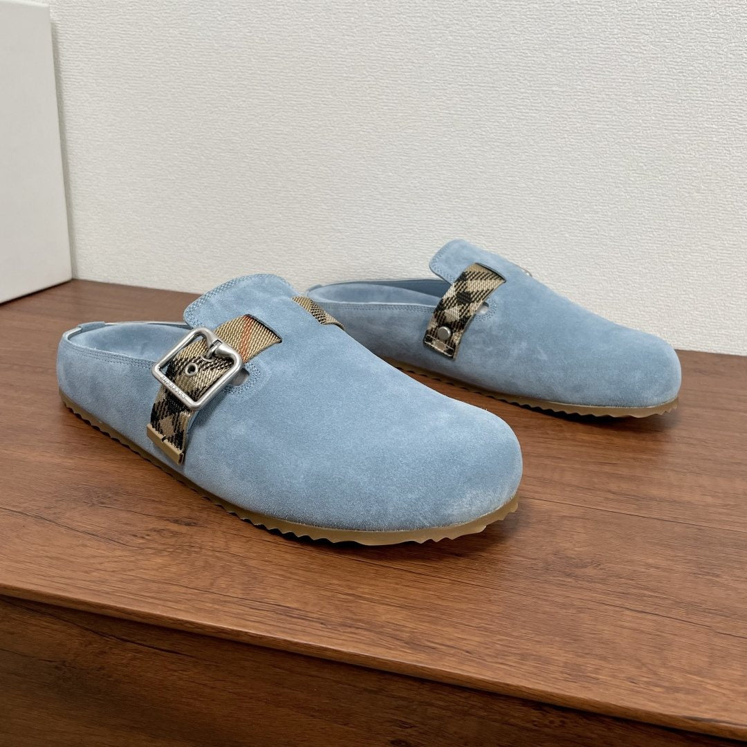 Burberry Powder Blue Check Strap Mule Sandals — front