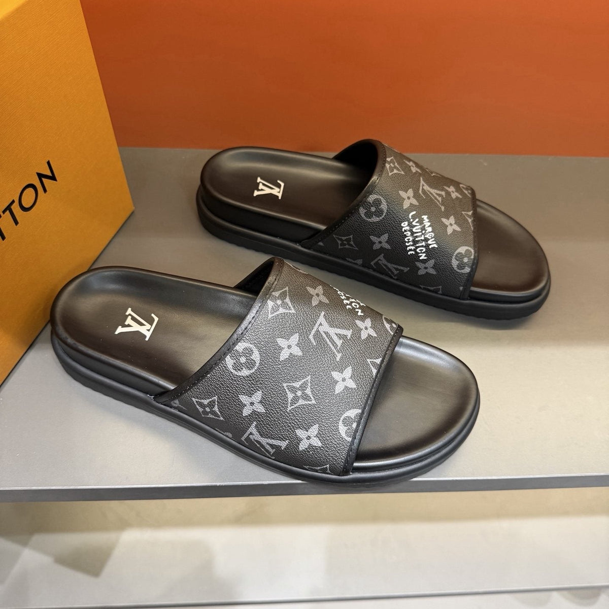 Louis Vuitton Monogram Slide Sandals — front