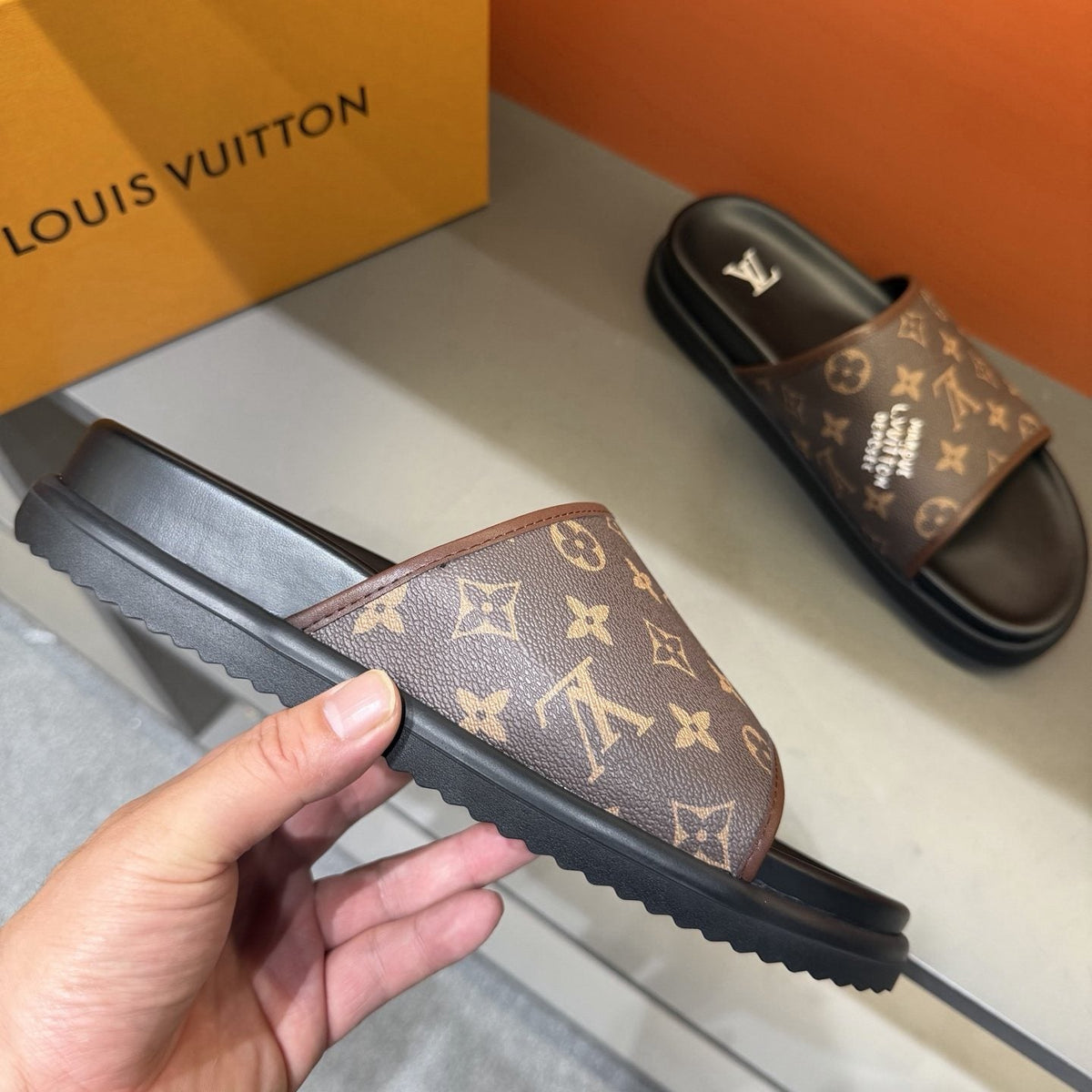 Louis Vuitton Monogram Slide Sandals — front