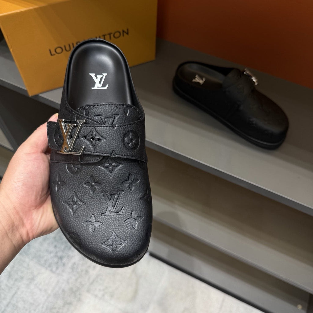 Louis Vuitton Monogram Buckle Slide Sandals — front