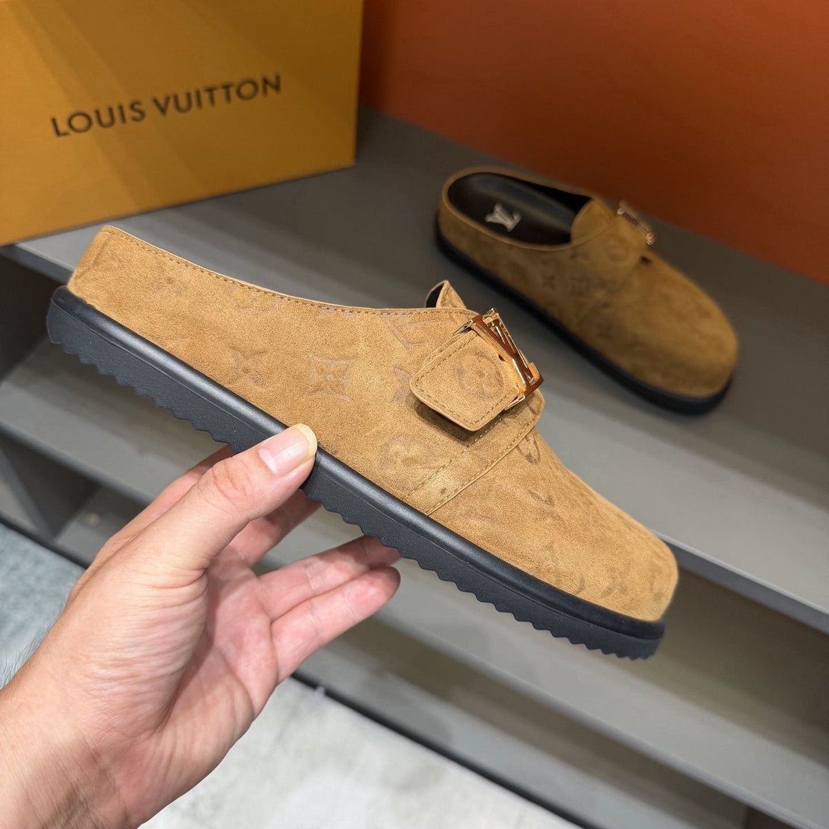 Louis Vuitton Monogram Buckle Slide Sandals — side