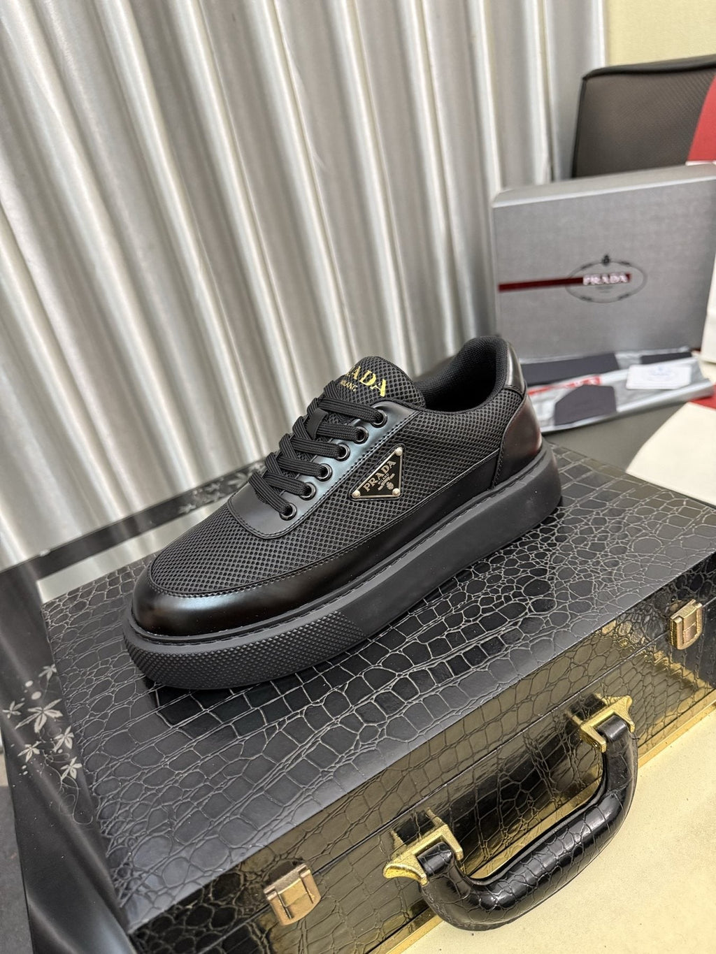 Prada Triangle Badge Low-Top Sneakers — front