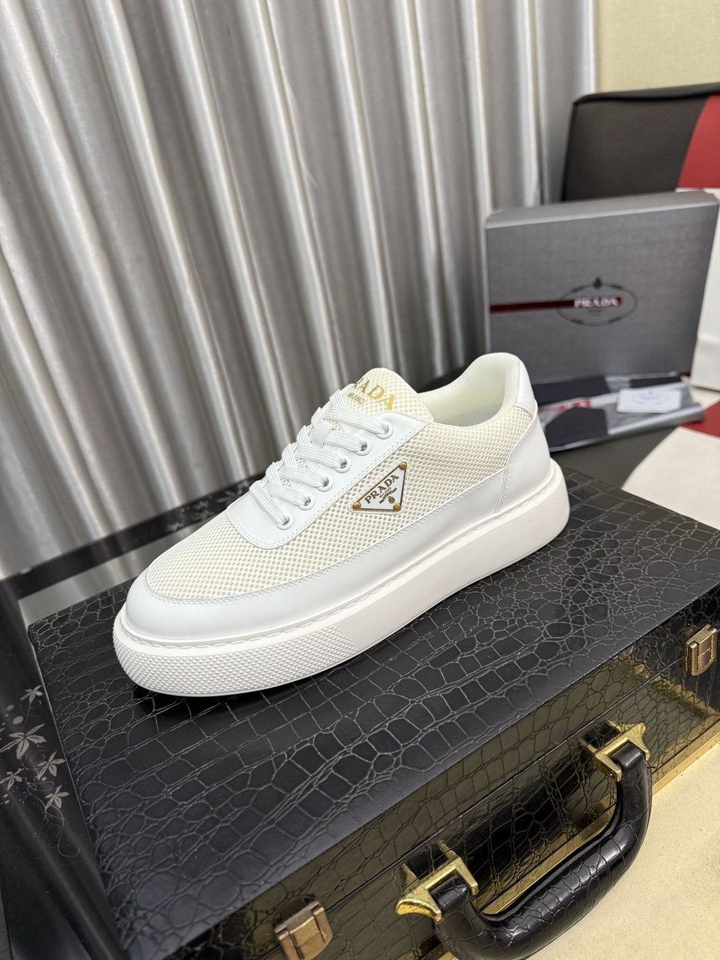 Prada Triangle Badge Low-Top Sneakers — front
