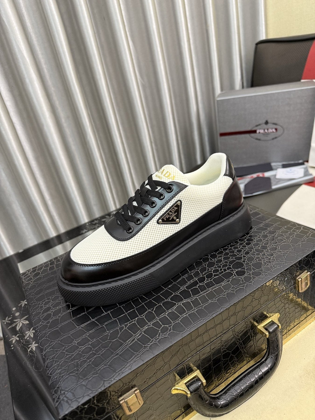 Prada Triangle Badge Low-Top Sneakers — front