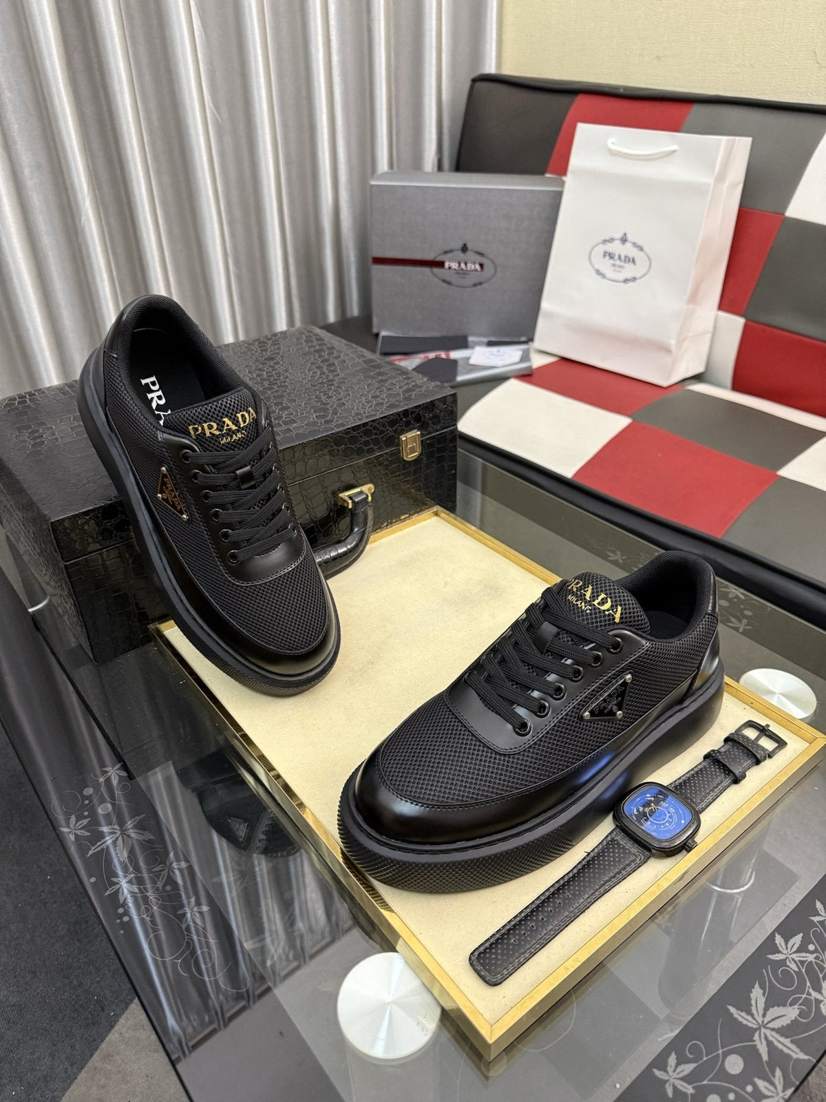 Prada Triangle Badge Low-Top Sneakers — side