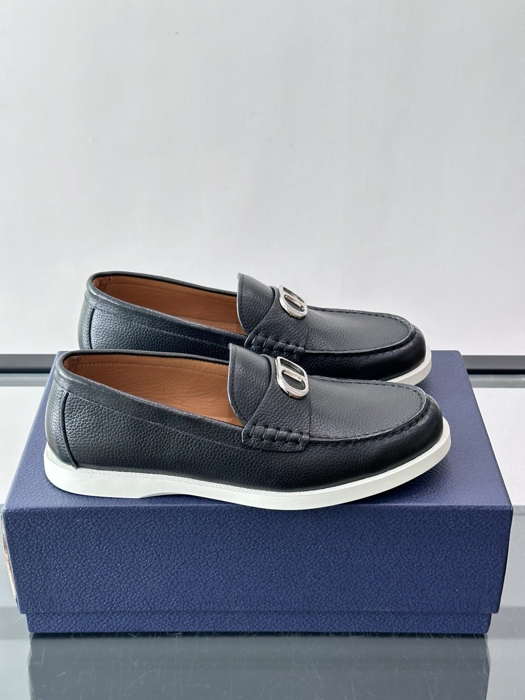 Dior Black Textured Slip-On Loafers — hero