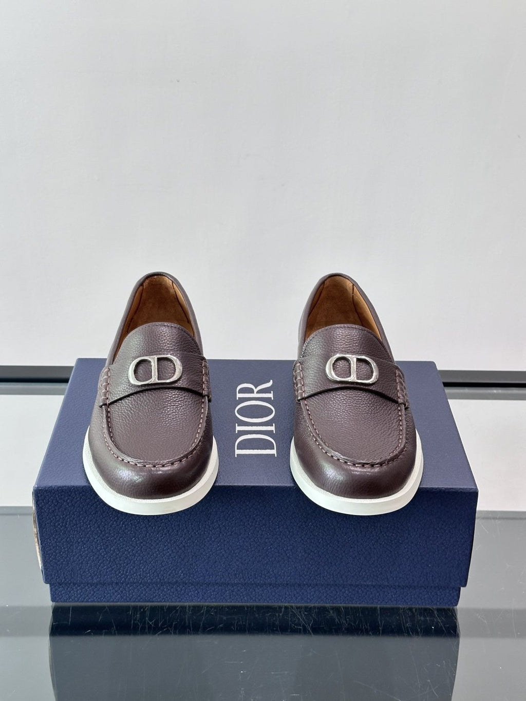 Dior Black Textured Slip-On Loafers — front