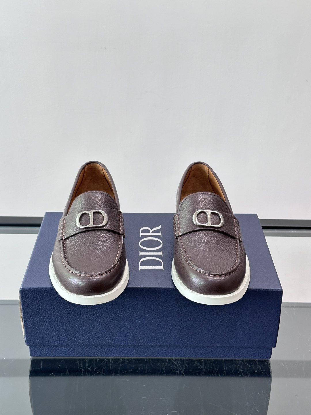 Dior Black Textured Slip-On Loafers — front