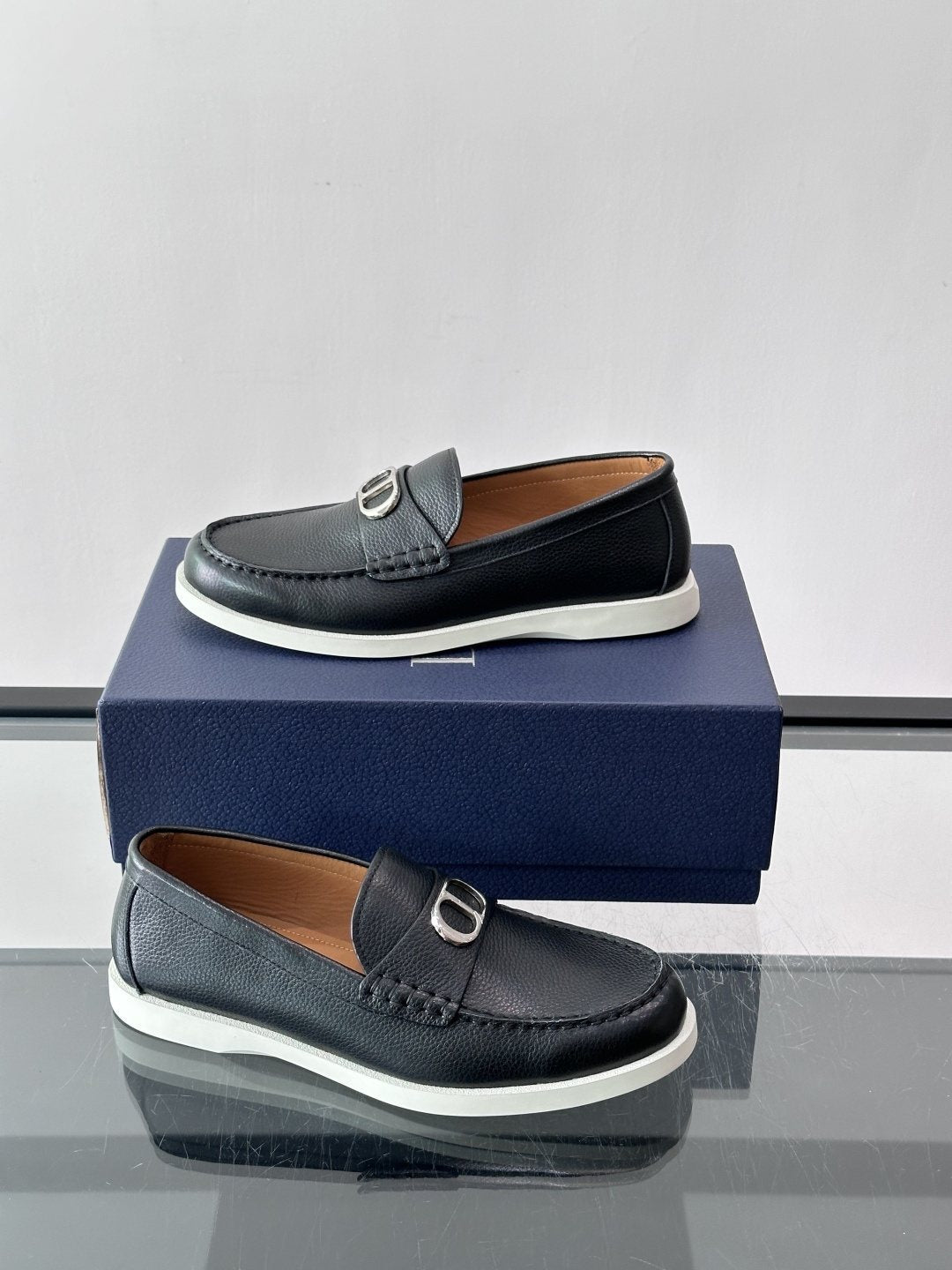Dior Black Textured Slip-On Loafers — side