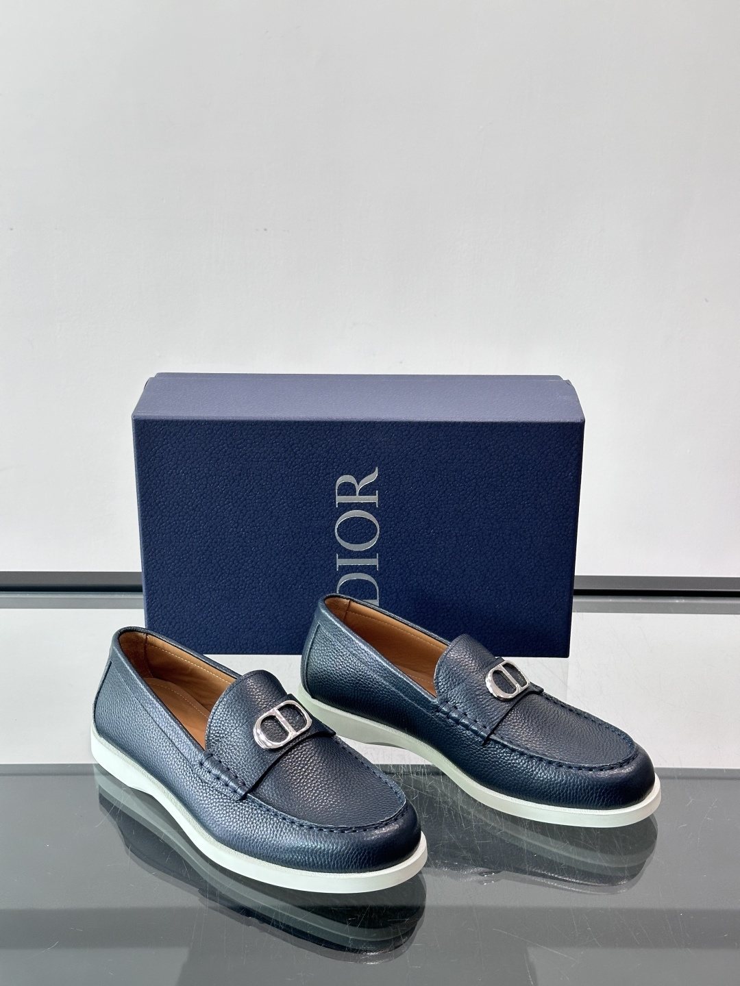 Dior Black Textured Slip-On Loafers — front
