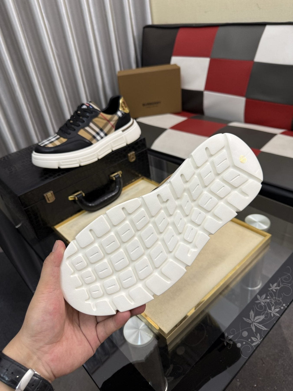 Burberry Plaid Panel Sneakers — detail