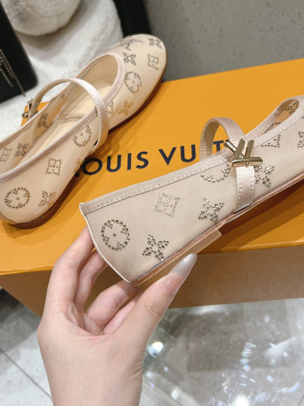 Louis Vuitton Patterned Double-Strap Mary Jane Flats — side