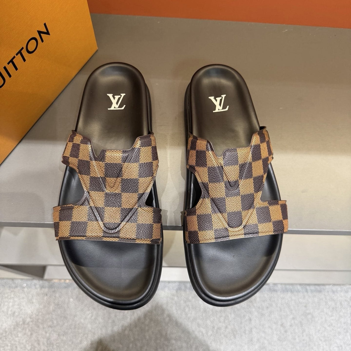 Louis Vuitton Checkerboard Crossover Slide Sandals — hero