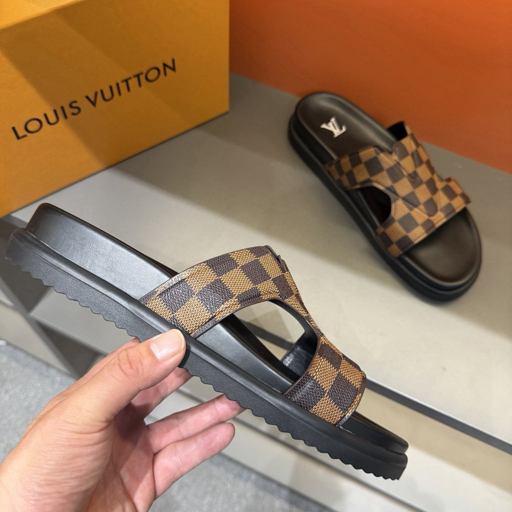 Louis Vuitton Checkerboard Crossover Slide Sandals — side