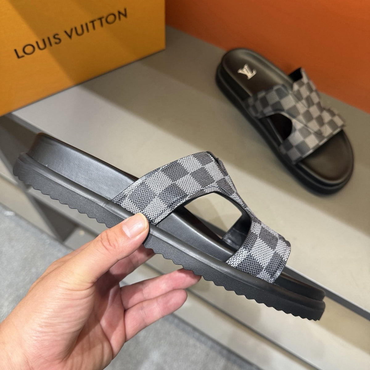 Louis Vuitton Checkerboard Crossover Slide Sandals — side