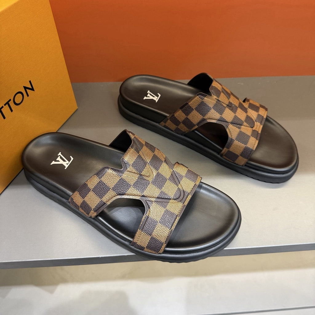 Louis Vuitton Checkerboard Crossover Slide Sandals — front