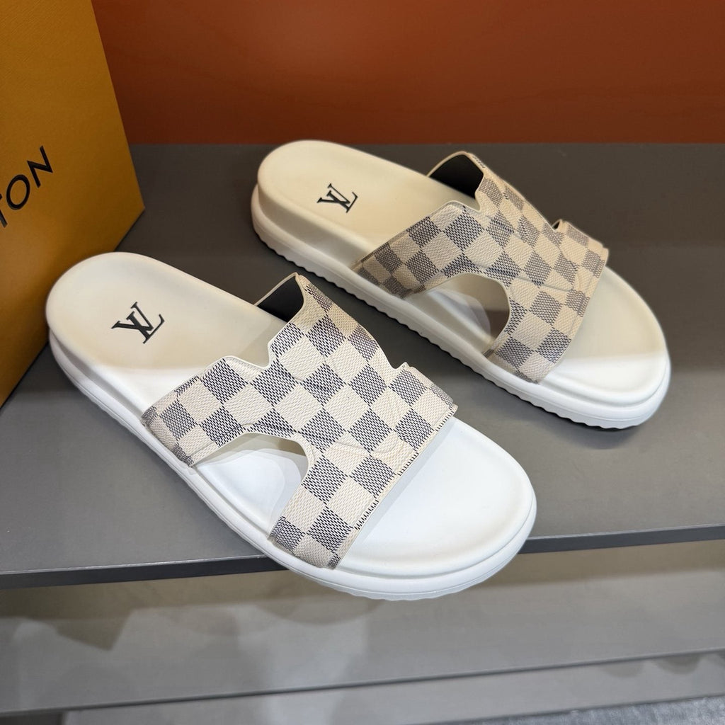 Louis Vuitton Checkerboard Crossover Slide Sandals — front