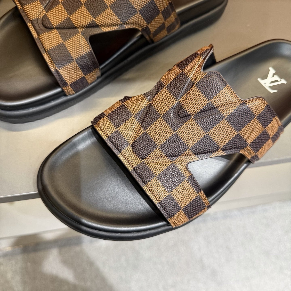 Louis Vuitton Checkerboard Crossover Slide Sandals — detail