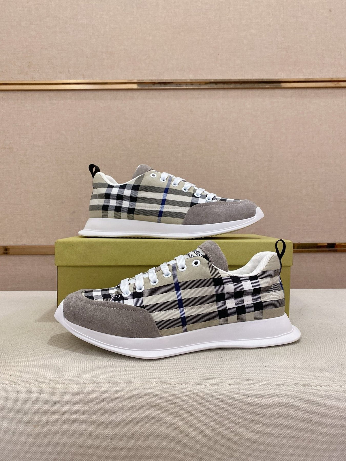 Hermès Gray Plaid Low-Top Sneakers — side