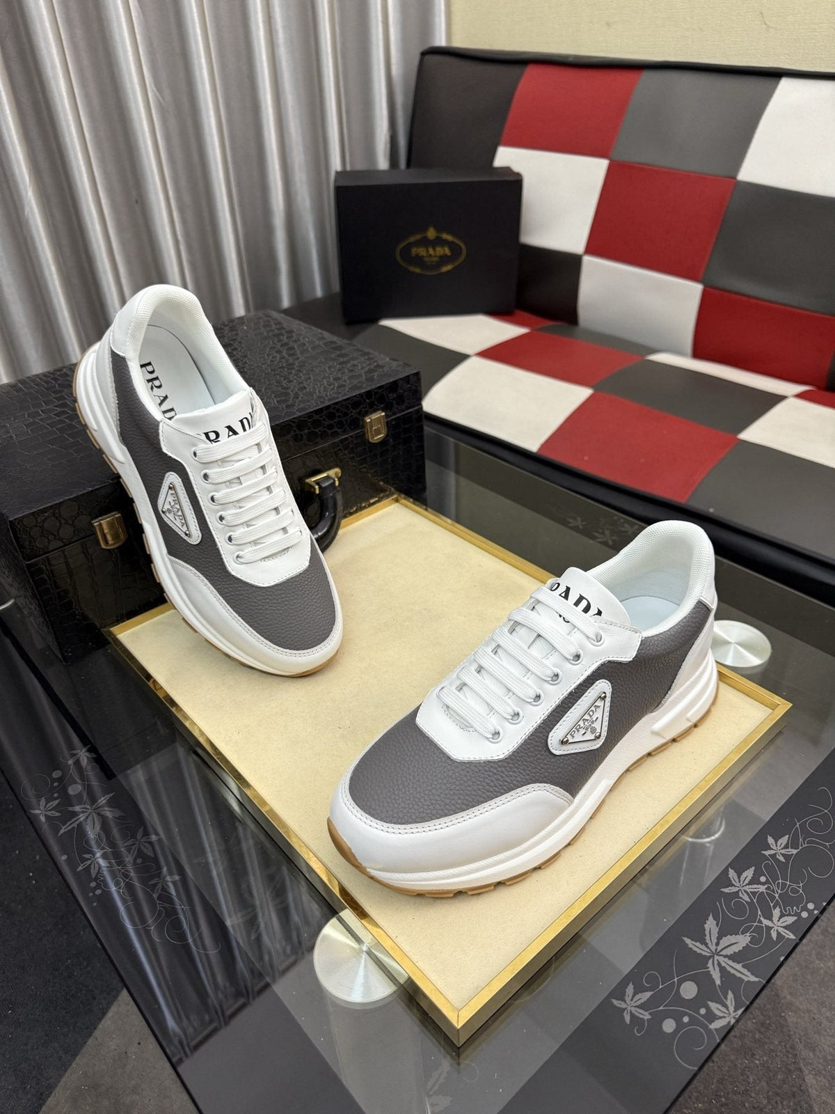 Prada Triangle Badge Low-Top Sneakers — side