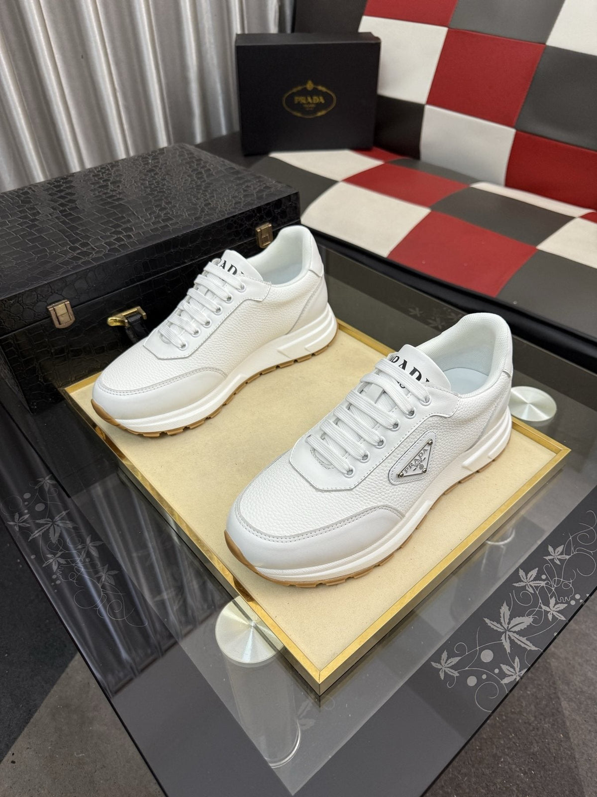 Prada Triangle Badge Low-Top Sneakers — front