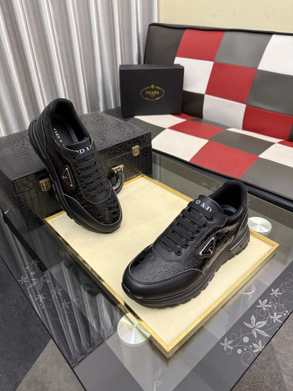 Prada Triangle Badge Low-Top Sneakers — side
