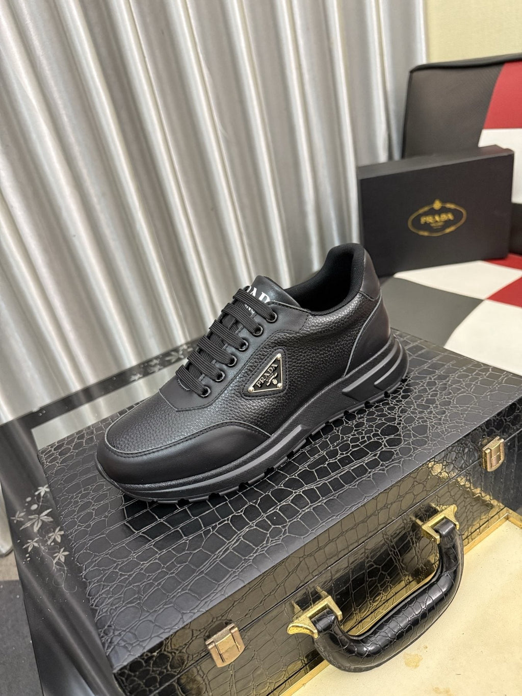 Prada Triangle Badge Low-Top Sneakers — front