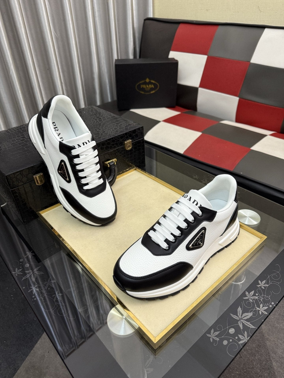 Prada Triangle Badge Low-Top Sneakers — hero