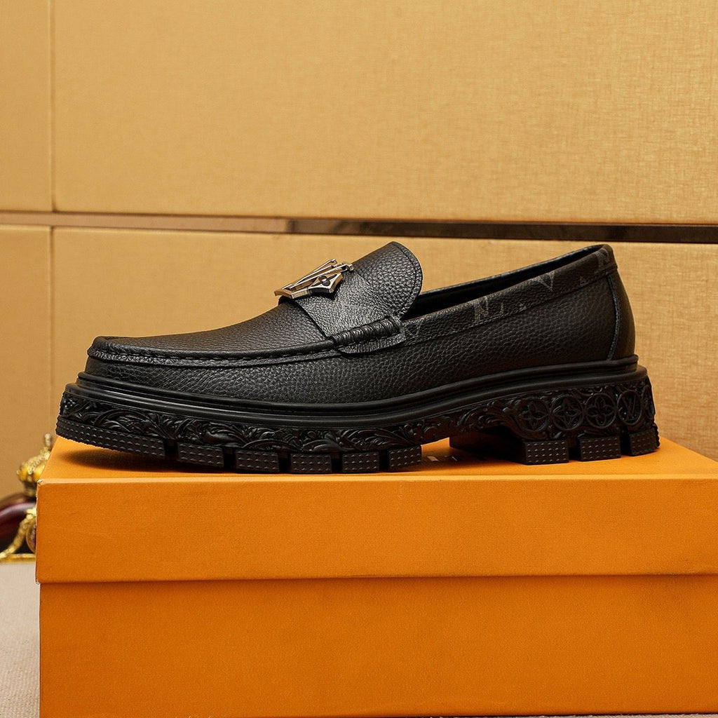 Louis Vuitton Black Textured Lug Sole Loafers — side