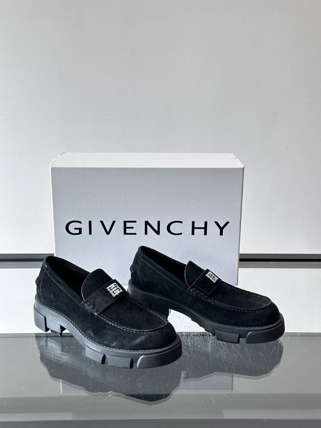 Givenchy Suede Lug-Sole Loafers — front