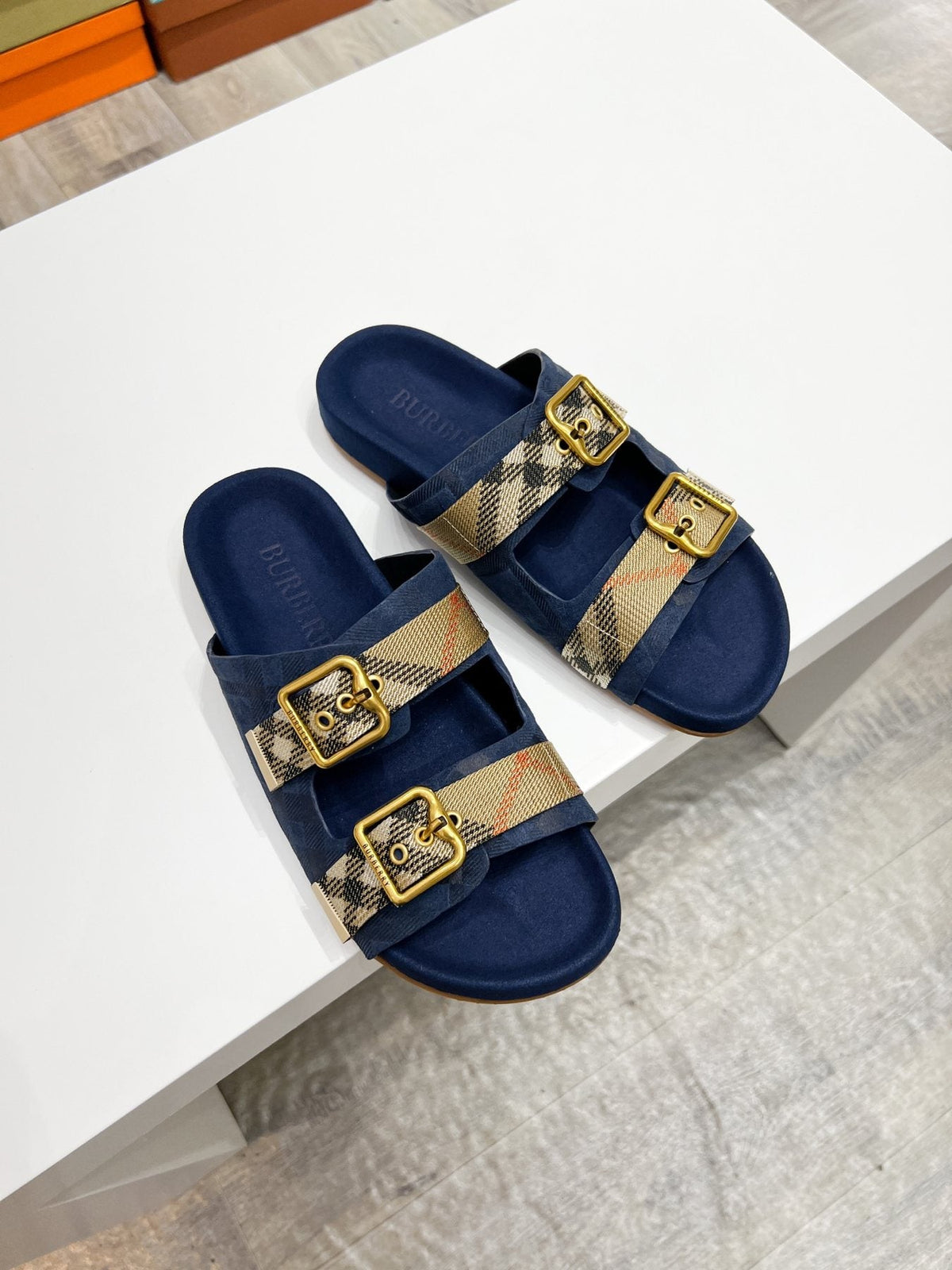 Burberry Check Strap Slide Sandals — front