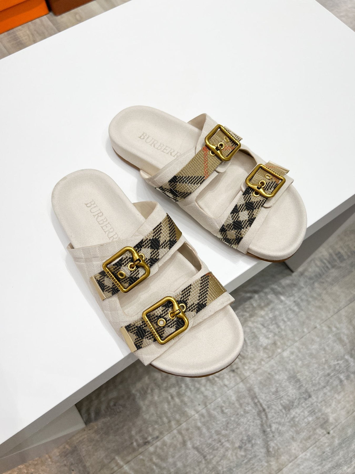 Burberry Check Strap Slide Sandals — front
