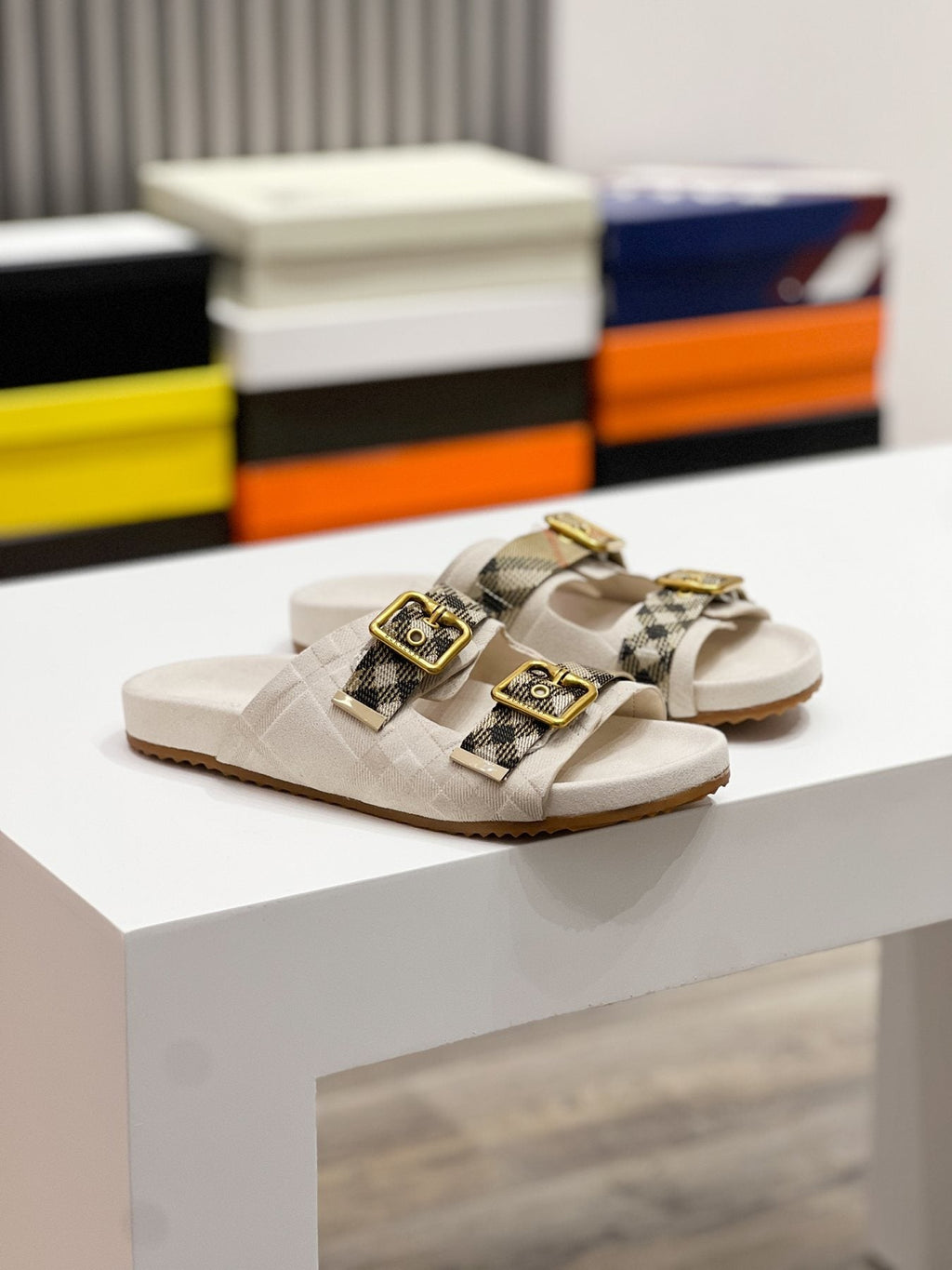 Burberry Check Strap Slide Sandals — front