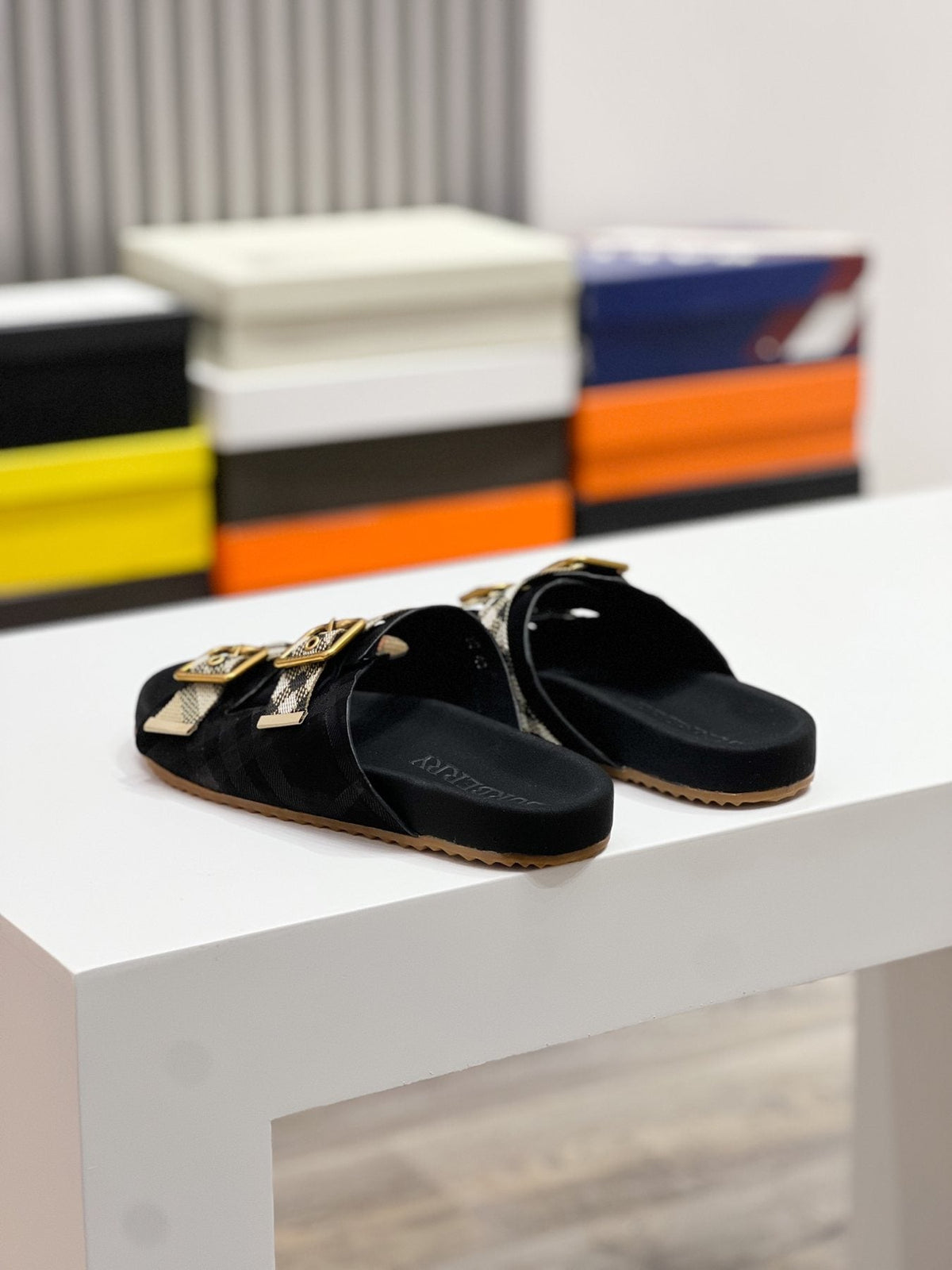 Burberry Check Strap Slide Sandals — front