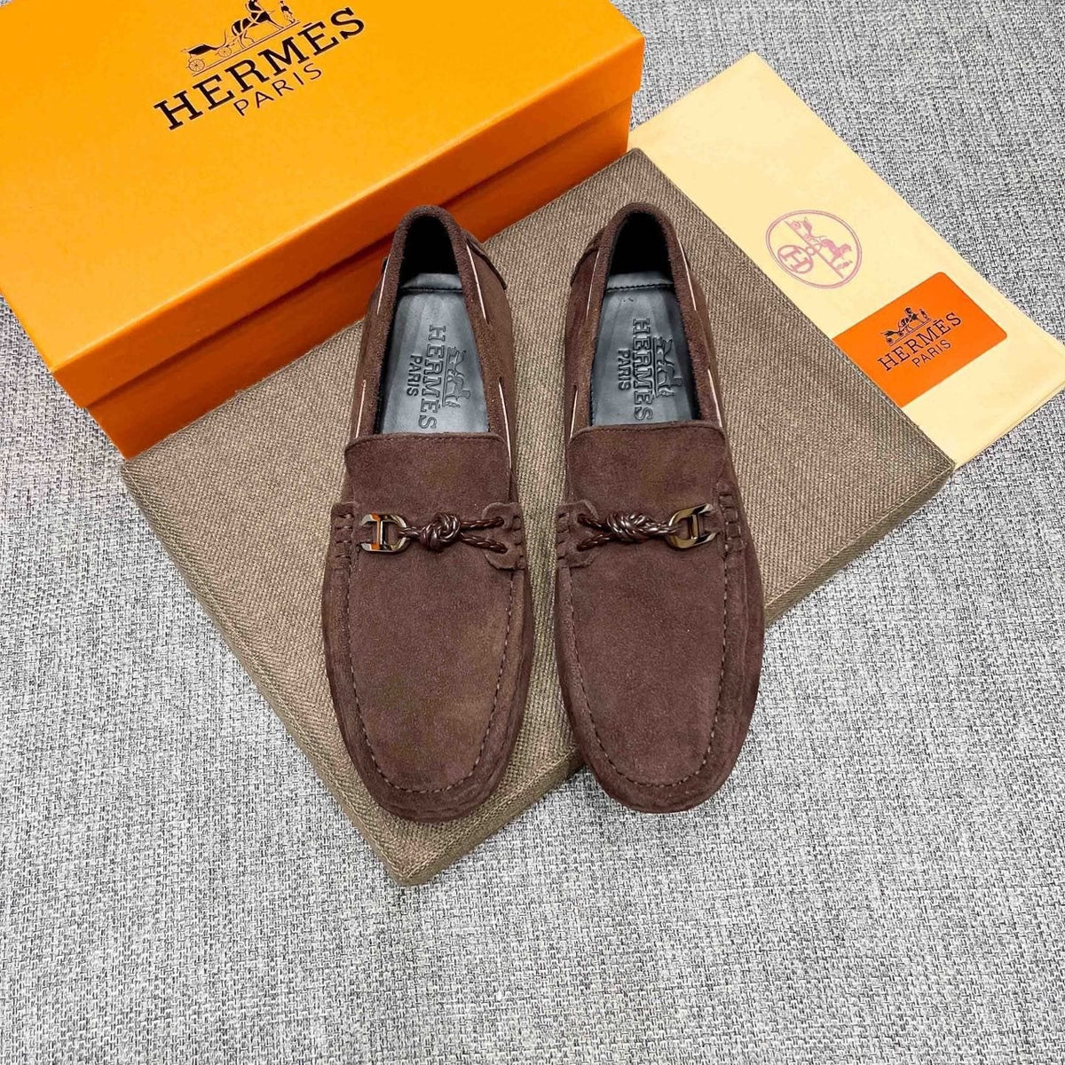 Hermès Suede-Look Driving Loafers — front