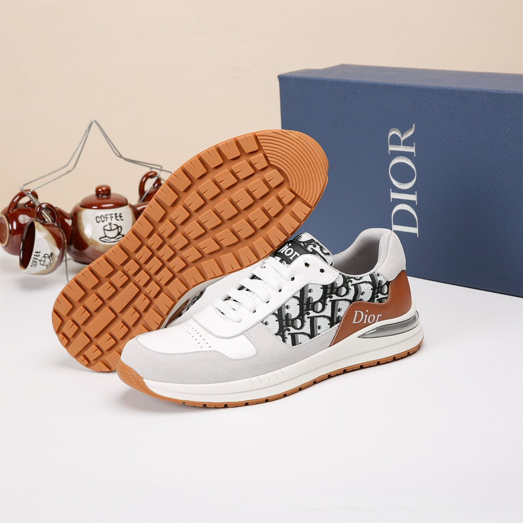 Dior White, Black & Tan Low-Top Sneakers — side