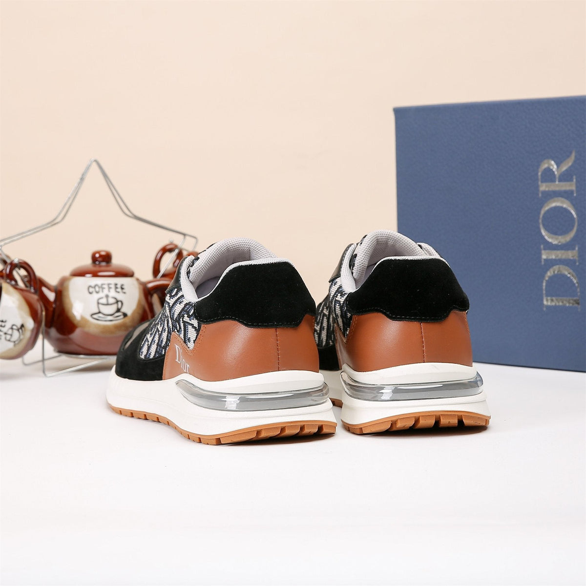 Dior White, Black & Tan Low-Top Sneakers — side