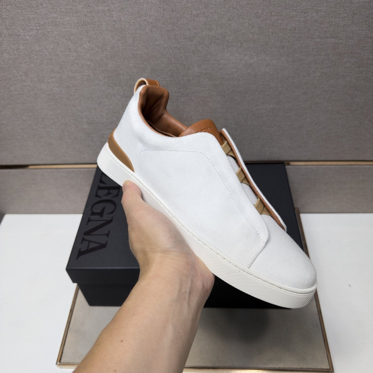 Zegna Tan Accent Low-Top Sneakers — model