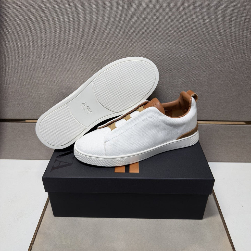 Zegna Tan Accent Low-Top Sneakers — side
