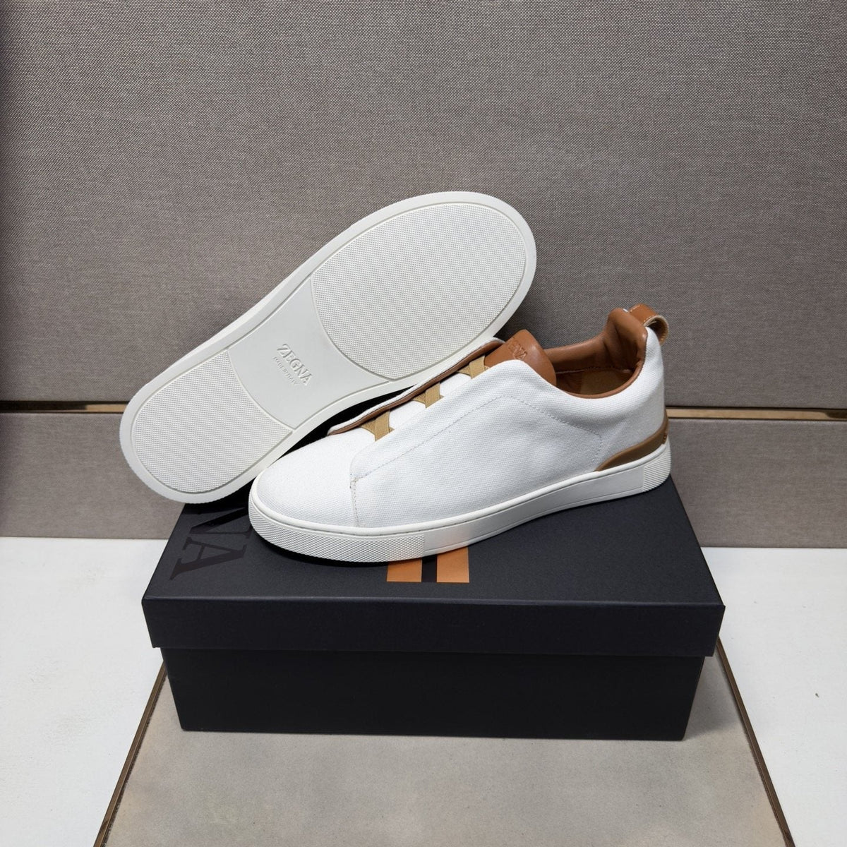 Zegna Tan Accent Low-Top Sneakers — side